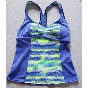 NIKE BLUE GREEN SWIM TANKINI TOP WITH REMOVEABLE PADS NWOT
